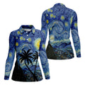 Van Gogh Starry Night Tropical Palm Tree Golf Shirt, Golf Polo For Women, Printed Golf Shirt