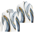 Elegant Blue Gray and Gold Swirl Pattern Hawaiian Golf Polo, Golf Tops For Men, Golfing Apparel