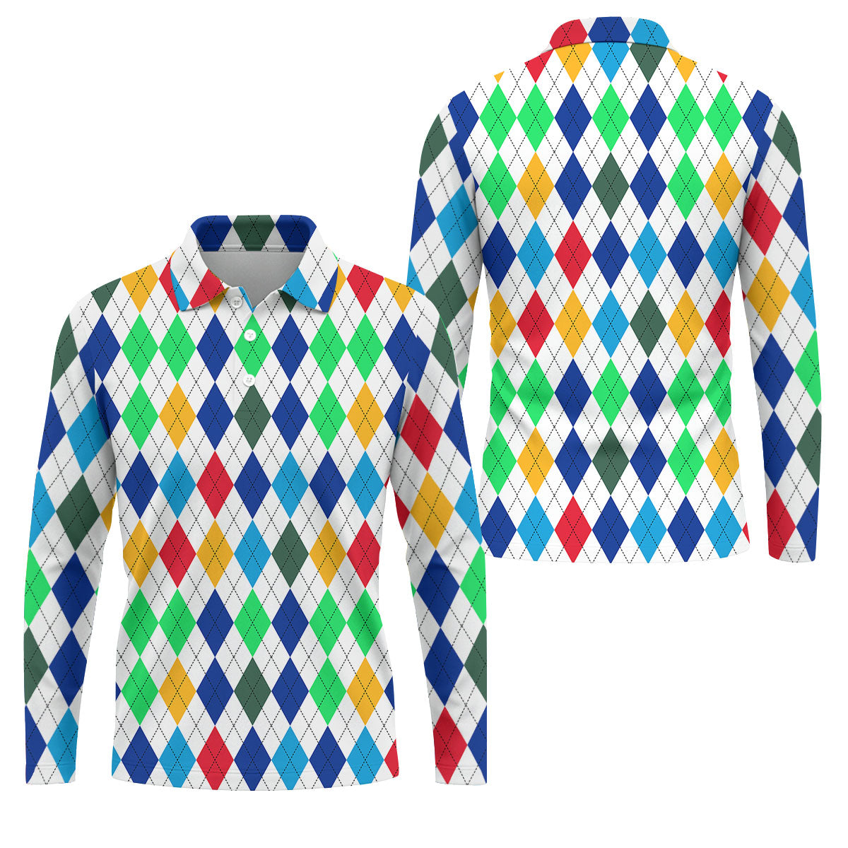 Colorful Argyle Golf Shirt, Classic Diamond Pattern Polo, Polo Shirts For Men