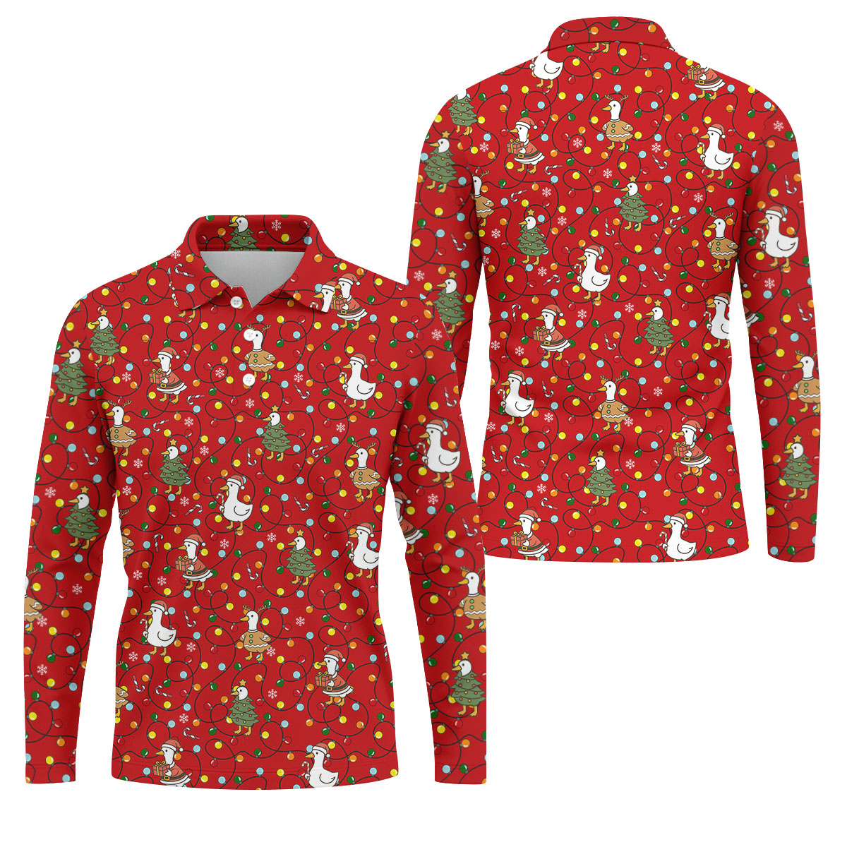 Funny Duck Merry Xmas Red Golf Shirts, Gifts For Golf Lovers, Polo Shirts For Men, Golfing Apparel