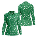Golf Items Seamless Pattern St. Patrick’s Day Shamrock Golf Shirt, Women's Golf Tops, Ladies Golf Polos