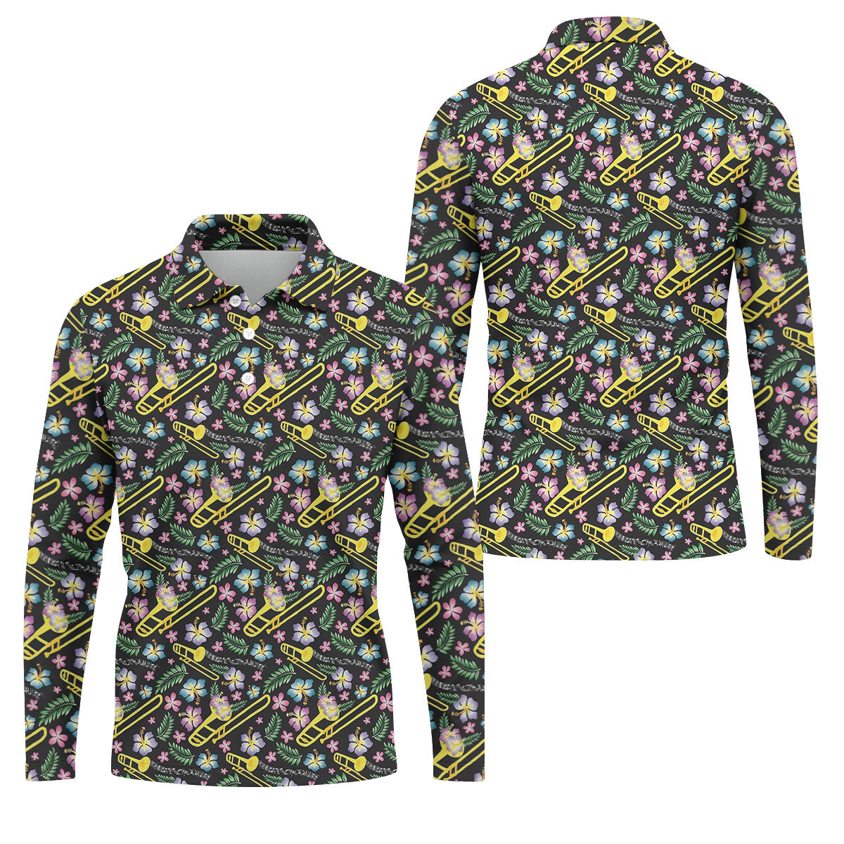 Trombones Floral Tropical Vibe Golf Tops For Men, Polo Shirts For Men, Golf Shirts For Men