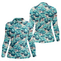 Animated Shark Hawaiian Golf Shirt, Fun Women's Golf Shirts, Ladies Golf Shirts