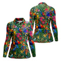 Tropical Colorful Parrots Rainforest Bird Print Golf Polo, Hawaiian Golf Shirt, Women's Golf Apparel
