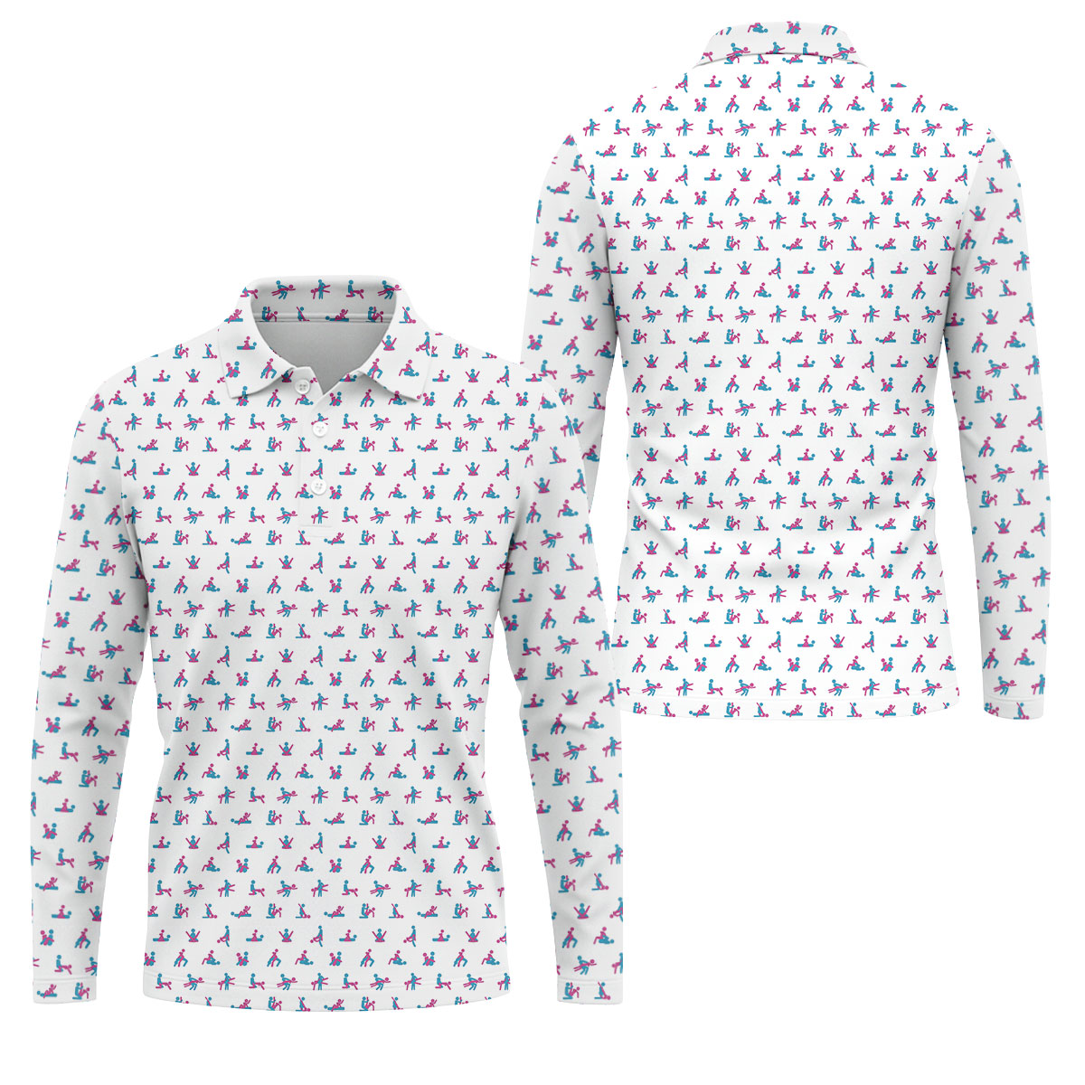 Blue And Pink Naughty Stick People White Golf Shirt, Polo Shirts For Men, Golf Gift For Men