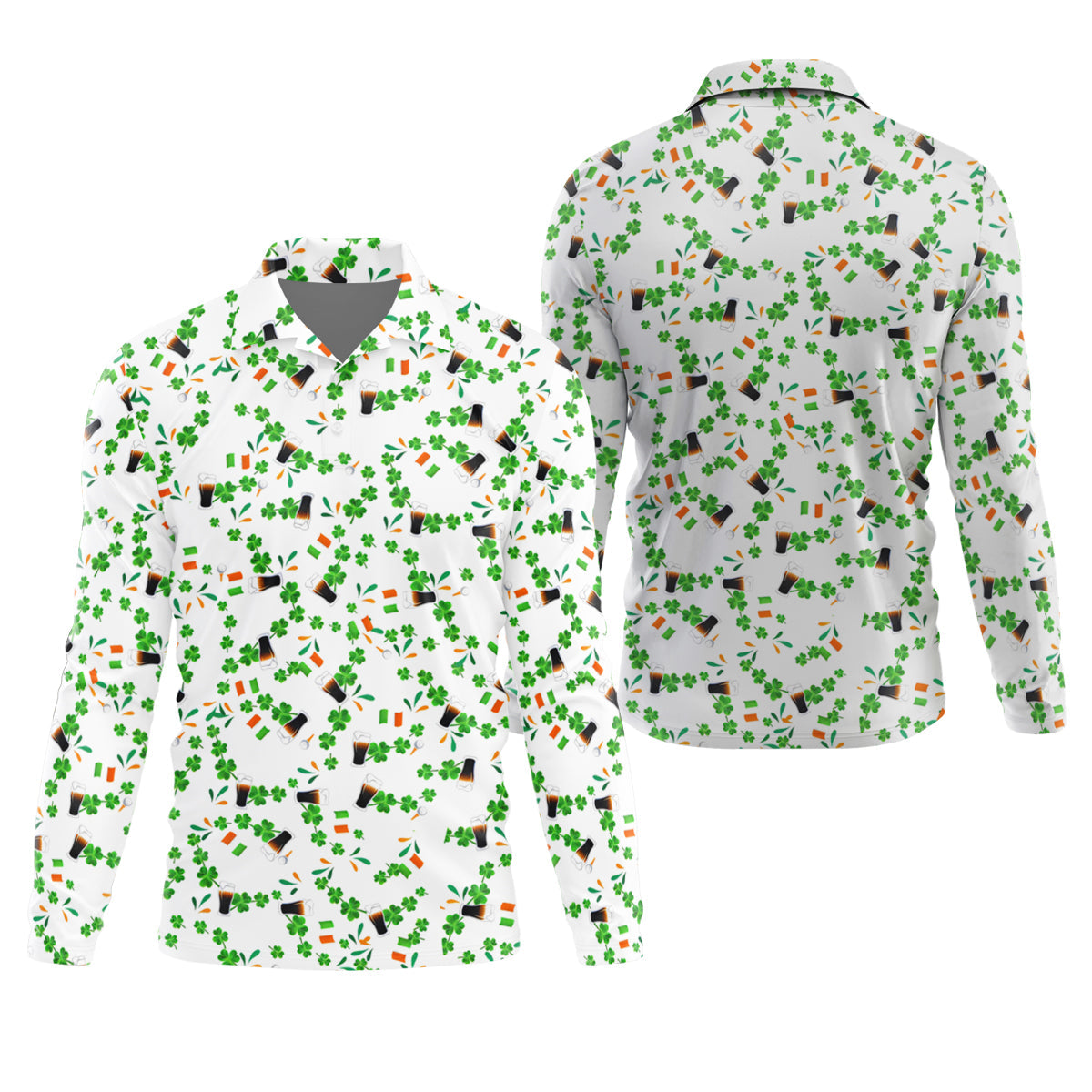 Dark Stout Beer St Patrick's Day Shamrocks White Golf Shirt, Polo Shirts For Men, Golf Shirts For Men