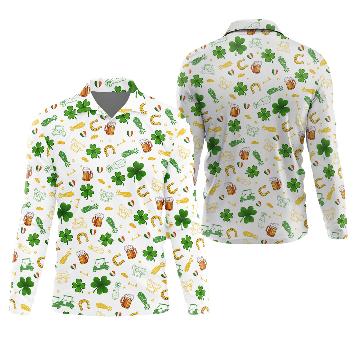 St Patrick's Day Beer Golden Horseshoes Shamrock Golf Shirt, Polo Shirts For Men, Golf Shirts For Men