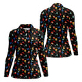 Guitar Pattern Hawaiian Golf Shirt, Music Lover Women's Golf Tops, Ladies Golf Shirts