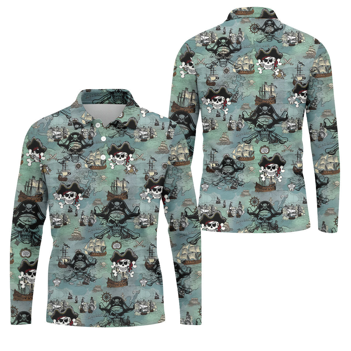 Pirate Captain Skulls, Kraken Tentacle Design Design Hawaiian Golf Polo, Golf Tops For Men, Golfing Apparel