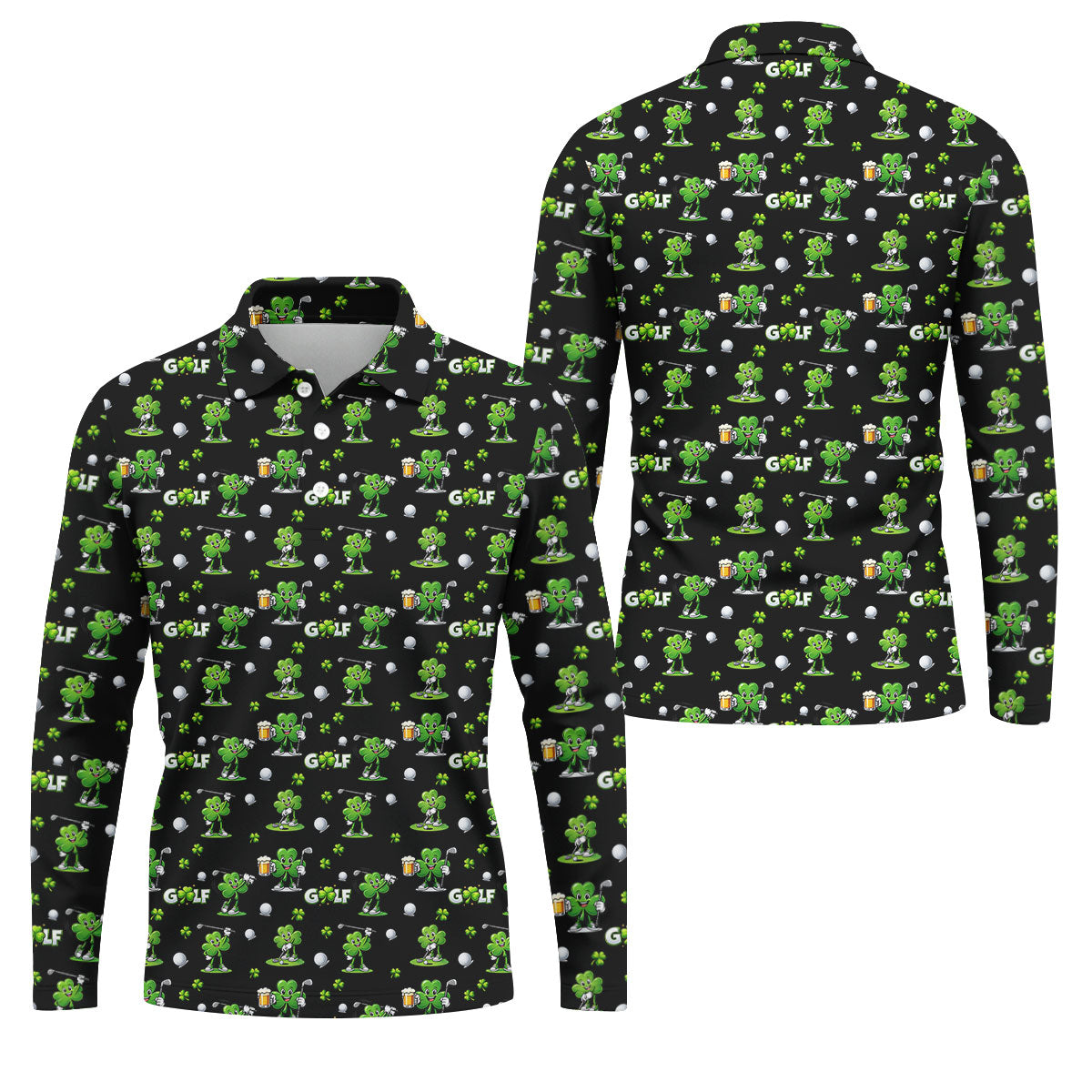 Three Leaf Clover Golf And Beer St Patrick's Day Black Golf Shirt, Fun Golf Shirts For Men, Polo Shirts For Men
