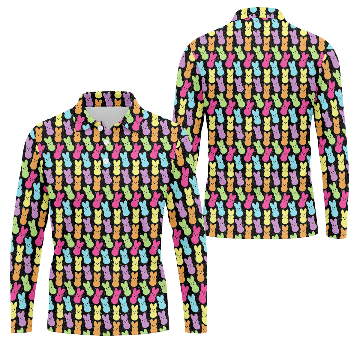 Colorful Easter Peeps Black Golf Shirt, Golf Shirts For Men, Cute Golf Outfit, Polo Shirts For Men