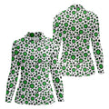 Lucky Four Leaf Clover Leopard Pattern St Patrick's Day Golf Shirt, Women's Golf Tops, Ladies Golf Shirts