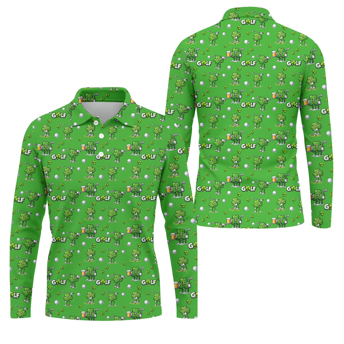Three Leaf Clover Golf And Beer St Patrick's Day Green Golf Shirt, Fun Golf Shirts For Men, Polo Shirts For Men
