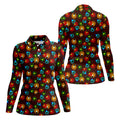 Colorful Christmas Light Plaid Women's Golf Tops, Christmas Golf Shirt, Golf Gift For Ladies