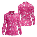 Awareness Ribbon Hot Pink Golf Shirt, Cancer Awareness Shirt, Ladies Golf Shirts, Golfing Apparel