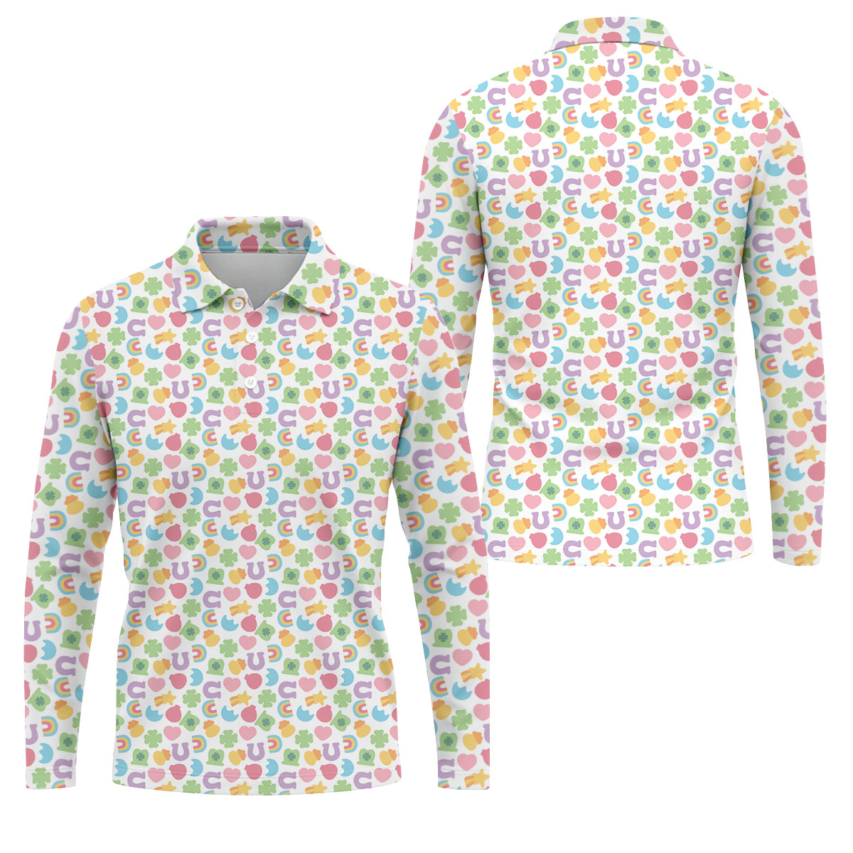St Patrick's Day Lucky Charms White Golf Shirt, Cute Golf Outfit, Polo Shirts For Men, Golf Shirts For Men