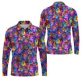 Psychedelic Cat Golf Shirt, Colorful Neon Cat Pattern, Polo Shirts For Men