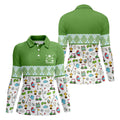 Custom Name Green Argyle Golf Icons Pattern Golf Shirt, Women’s Golf Polo, Golf Tops For Women, Printed Golf Shirt