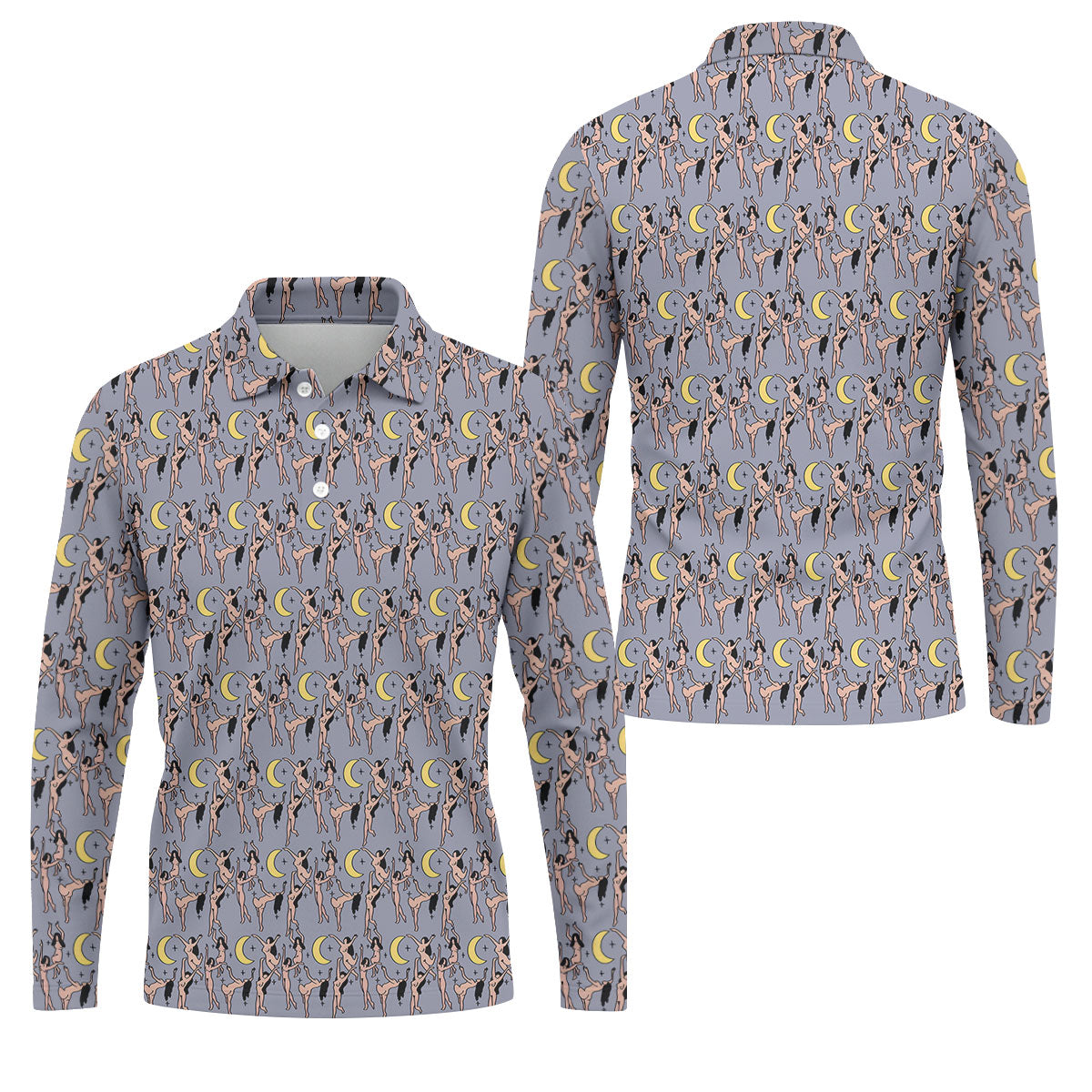 Dancing Figures Moon And Stars Pattern Polo Shirt, Mens Golf Shirts, Golf Apparel For Men