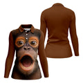 Funny Monkey Face Scream Print Hawaiian Golf Polo, Golf Tops For Women, Golfing Apparel