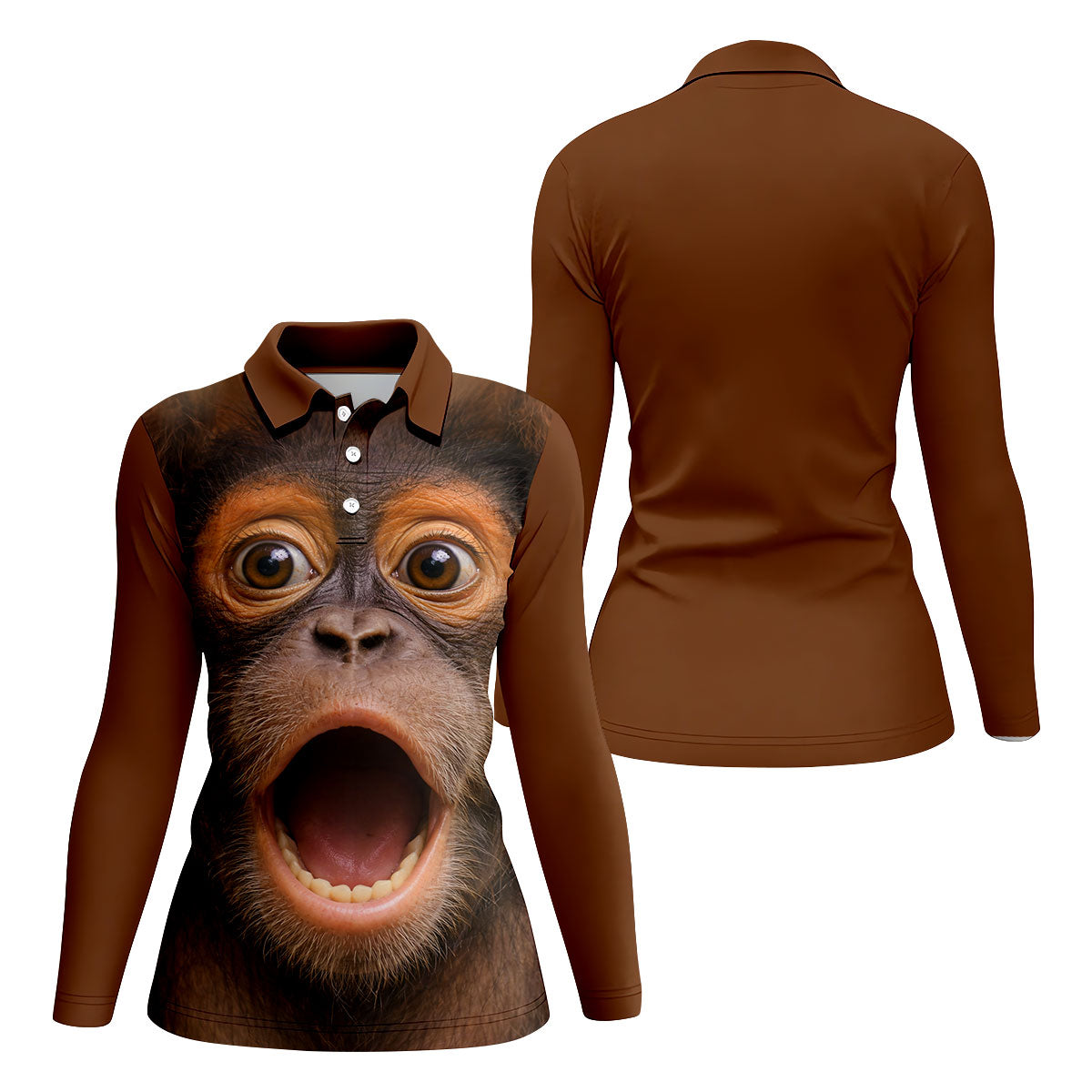 Funny Monkey Face Scream Print Hawaiian Golf Polo, Golf Tops For Women, Golfing Apparel