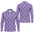 Purple Demon Face And Bat Halloween Polo Shirt, Golf Shirts For Men, Mens Golf Apparel