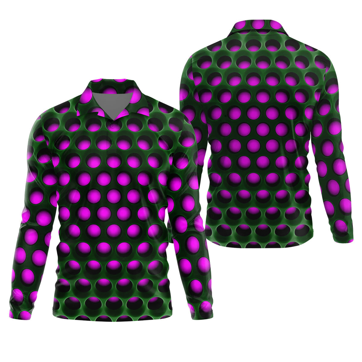 3D Effect Circular Pattern Purple Golf Shirt, Cool Golf Outfit, Men's Funny Golf Shirts, Polo Shirts For Men
