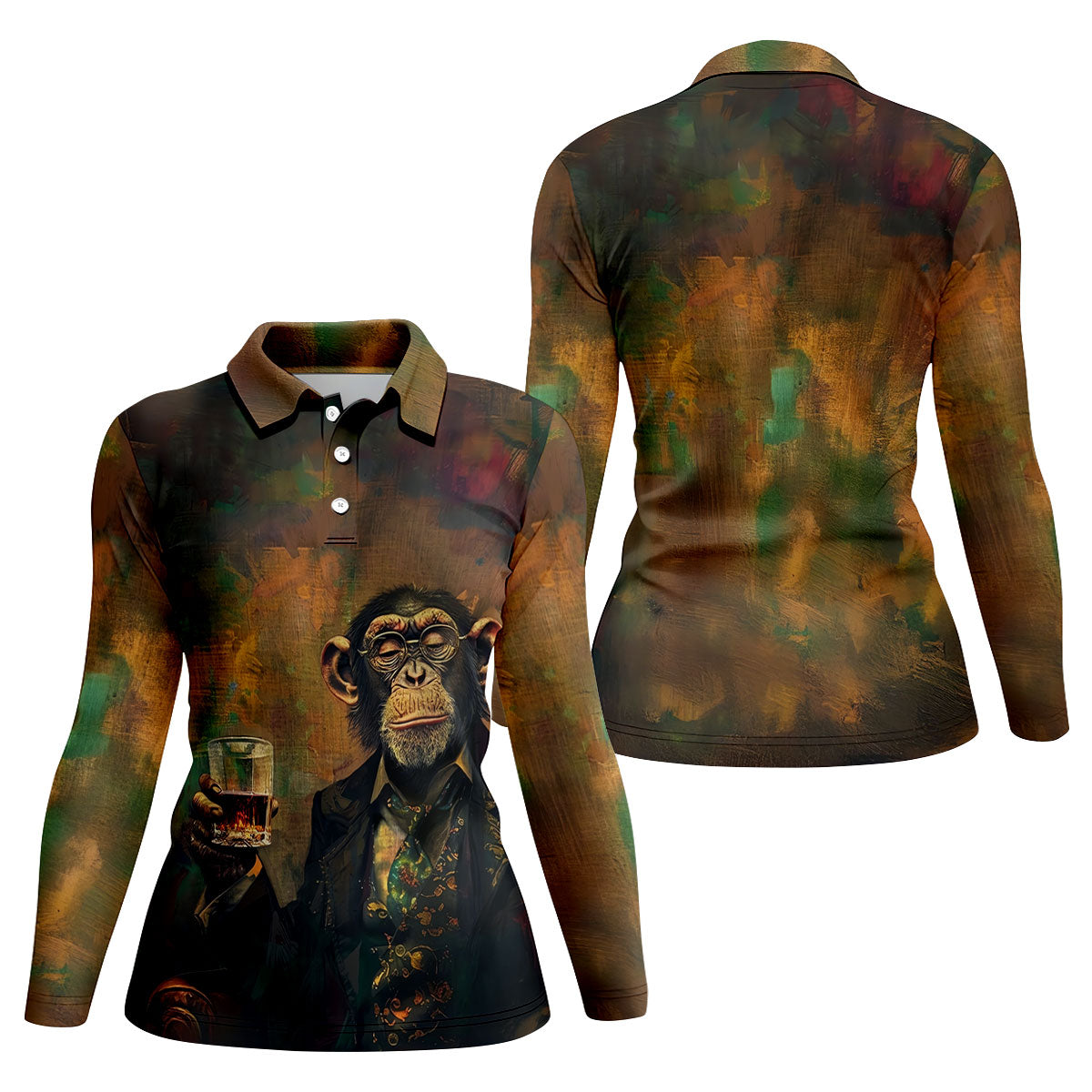 Monkey Gentleman Vintage Oak Hawaiian Golf Polo, Golf Tops For Women, Golfing Apparel