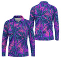 Purple Pink Tropical Palm Trees Golf Shirt, Mens Golf Polo, Printed Golf Shirts