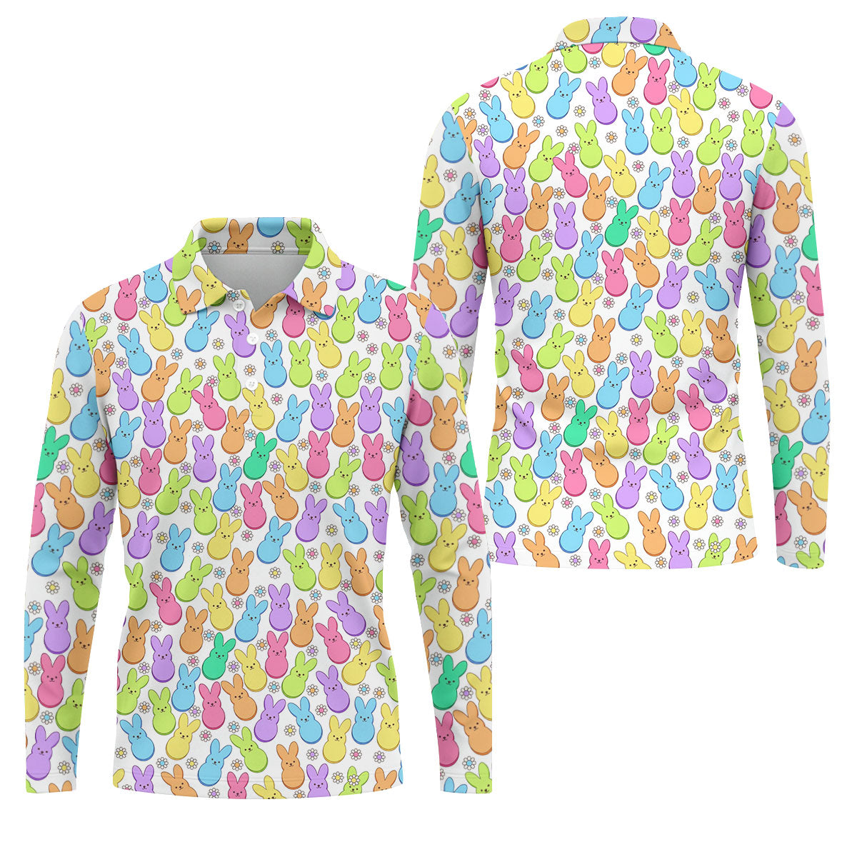 Pastel Easter Peeps Daisy Pattern Golf Shirts For Men, Cute Golf Outfit, Polo Shirts For Men