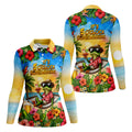 Funny Tropical Frog Drinking Hawaiian Golf Shirt, Golf Polo For Women, Printed Golf Shirt