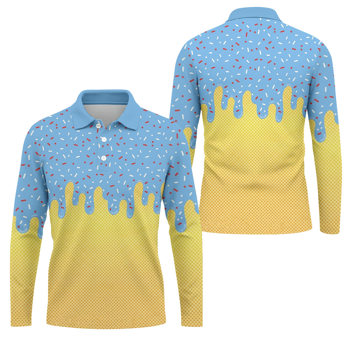 Ice Cream Pattern Hawaiian Golf Shirt, Summer Vibe Men's Golf Shirt, Polo Shirts For Men
