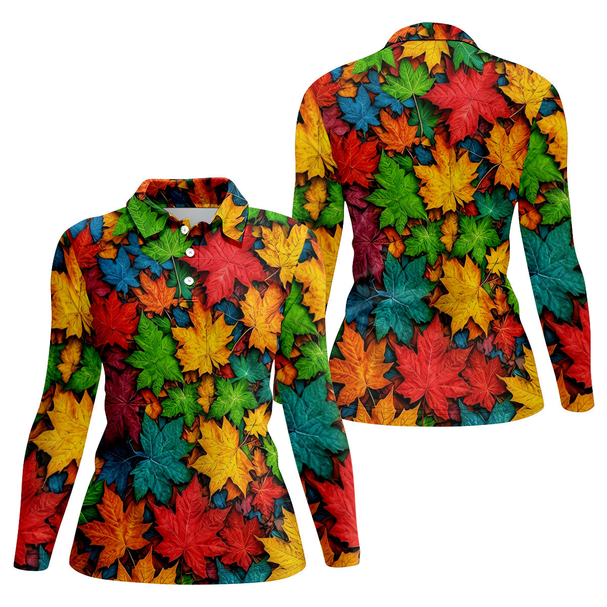 Vibrant Maple Leaf Autumn Forest Hawaiian Golf Polo, Golf Tops For Women, Golfing Apparel