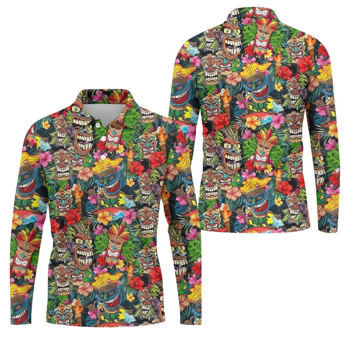 Hawaiian Tiki Tropical Floral Golf Shirts For Men, Polo Shirts For Men, Golfing Apparel