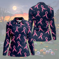 Pink Floral Ribbon Breast Cancer Awareness Polo Shirt, Ladies Golf Shirt, Performance Golf Shirt