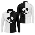 Black White Skull Face Halloween Golf Polo Shirt, Mens Golf Shirts, Golf Polo Shirts For Men