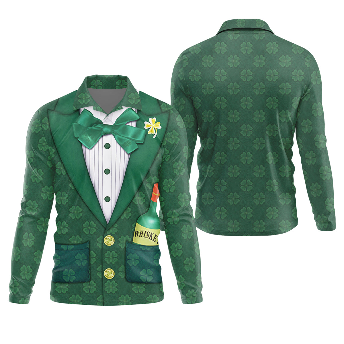 St Patrick's Day Green Shamrock Suit Whiskey Golf Print Golf Shirt, Polo Shirts For Men, Golf Shirts For Men
