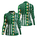 Irish Shamrock Vertical Stripes St Patrick's Day Golf Shirt, Women's Golf Shirts, Ladies Golf Polos