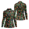 Tropical T Rex Floral Pattern Hawaiian Golf Polo, Golf Tops For Women, Golfing Apparel