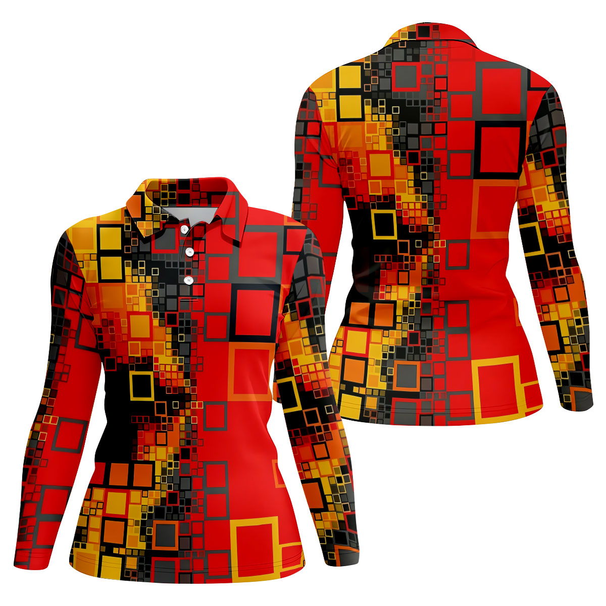 Geometric Abstract Art Hawaiian Golf Shirt, Retro Golf Shirt, Women's Golf Tops, Ladies Golf Shirts