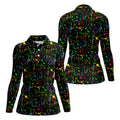 Black Neon Paint Splatter Golf Shirt, Women's Golf Tops, Performance Golf Shirt