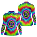 Rainbow Tie Dye Golf Shirt, Psychedelic Spiral Burst Pattern, Golf Shirt For Women