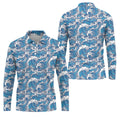 Blue Ocean Wave Pattern Golf Shirt, Hawaiian Golf Shirt, Mens Golf Shirts, Golf Apparel For Men