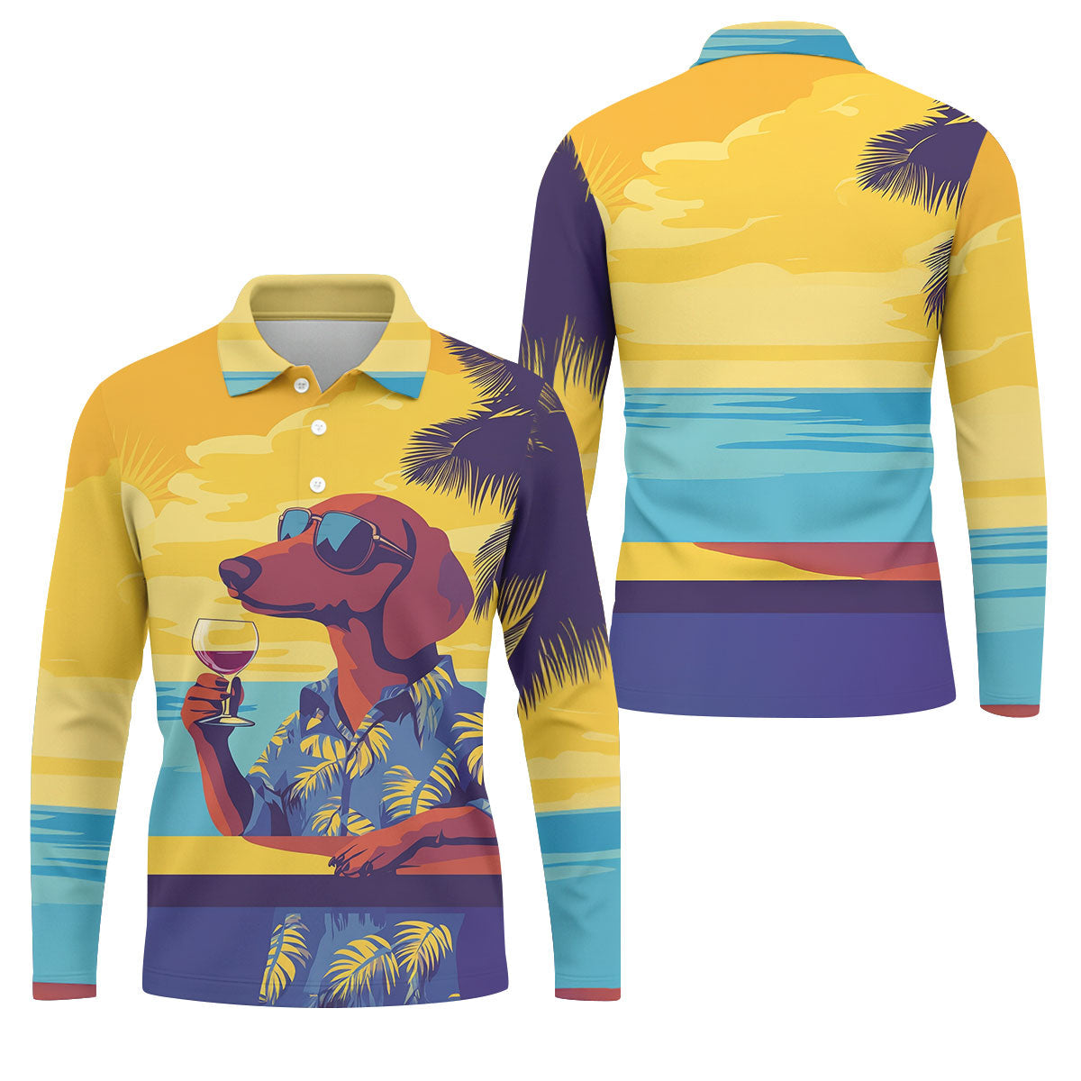 Funny Dachshund Beach Men's Polo Shirt, Hawaiian Golf Polo, Cool Golf Gifts, Unique Gift For Golfer