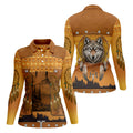 Golden Horizon Tribal Theme Women's Golf Tops, Native American Ancestry Ladies Golf Polos, Indigenous Peoples Month