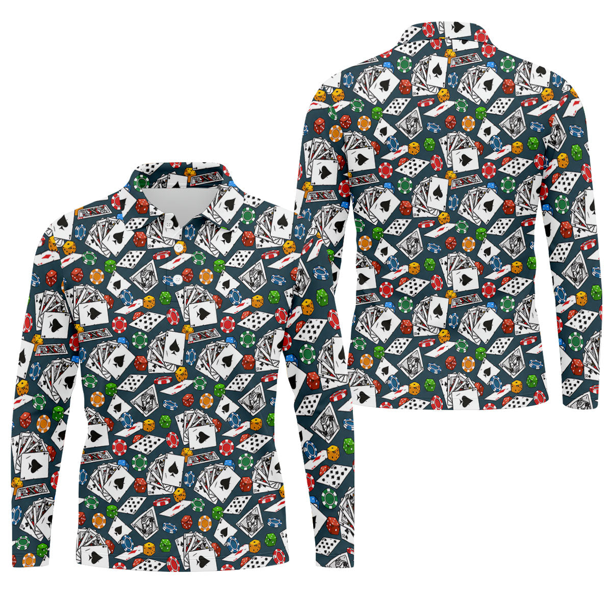 Poker Blackjack Hawaiian Golf Shirt, Playing Card Pattern Men's Golf Shirt, Polo Shirts For Men