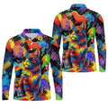 Colorful Cat Sunglasses Paint Splash Golf Shirt, Men's Golf Shirt, Golf Apparel For Men