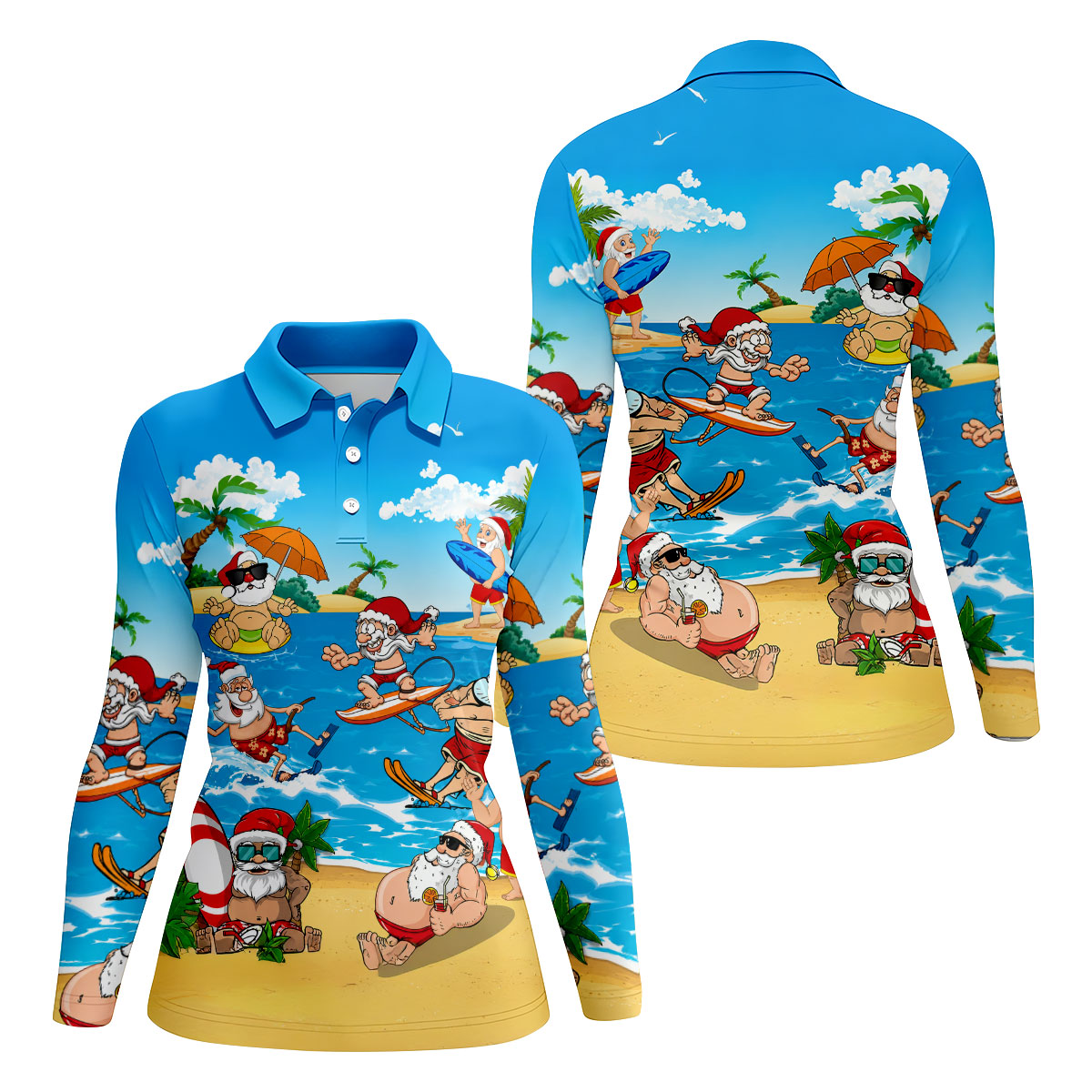 Santa Claus Summer Beach Party Golf Shirt, Golf Polo For Women, Christmas Golf Shirt