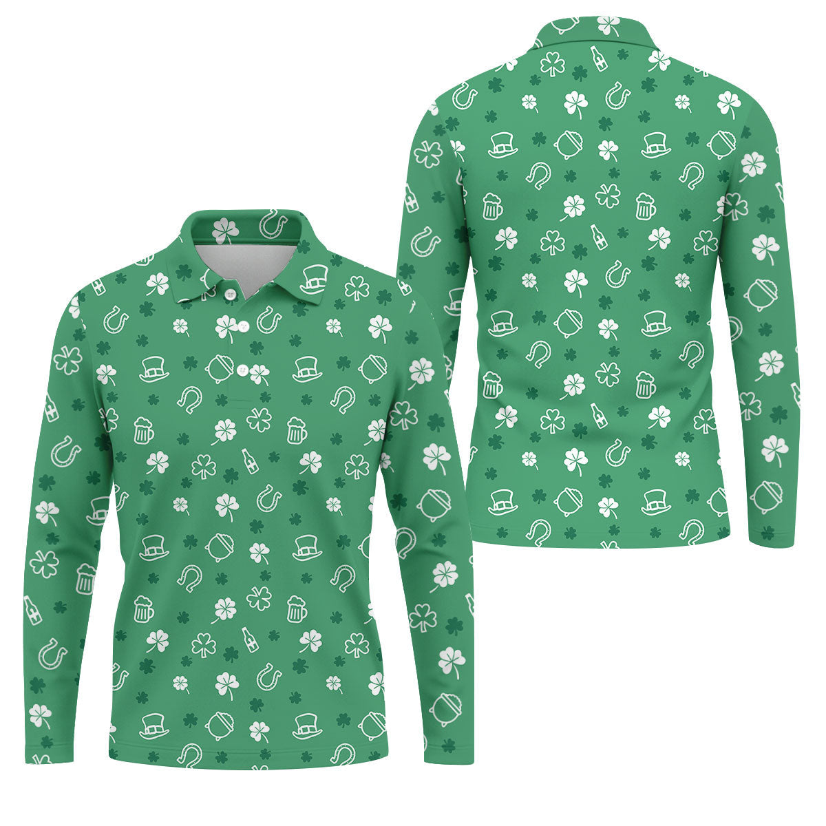 Leprechaun Hat Shamrock Beer Seamless Pattern St. Patrick’s Day Golf Shirt, Polo Shirts For Men, Golf Shirts For Men