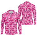 Pink Stitched Skull Halloween Golf Polo Shirt, Golf Shirts For Men, Mens Golf Apparel